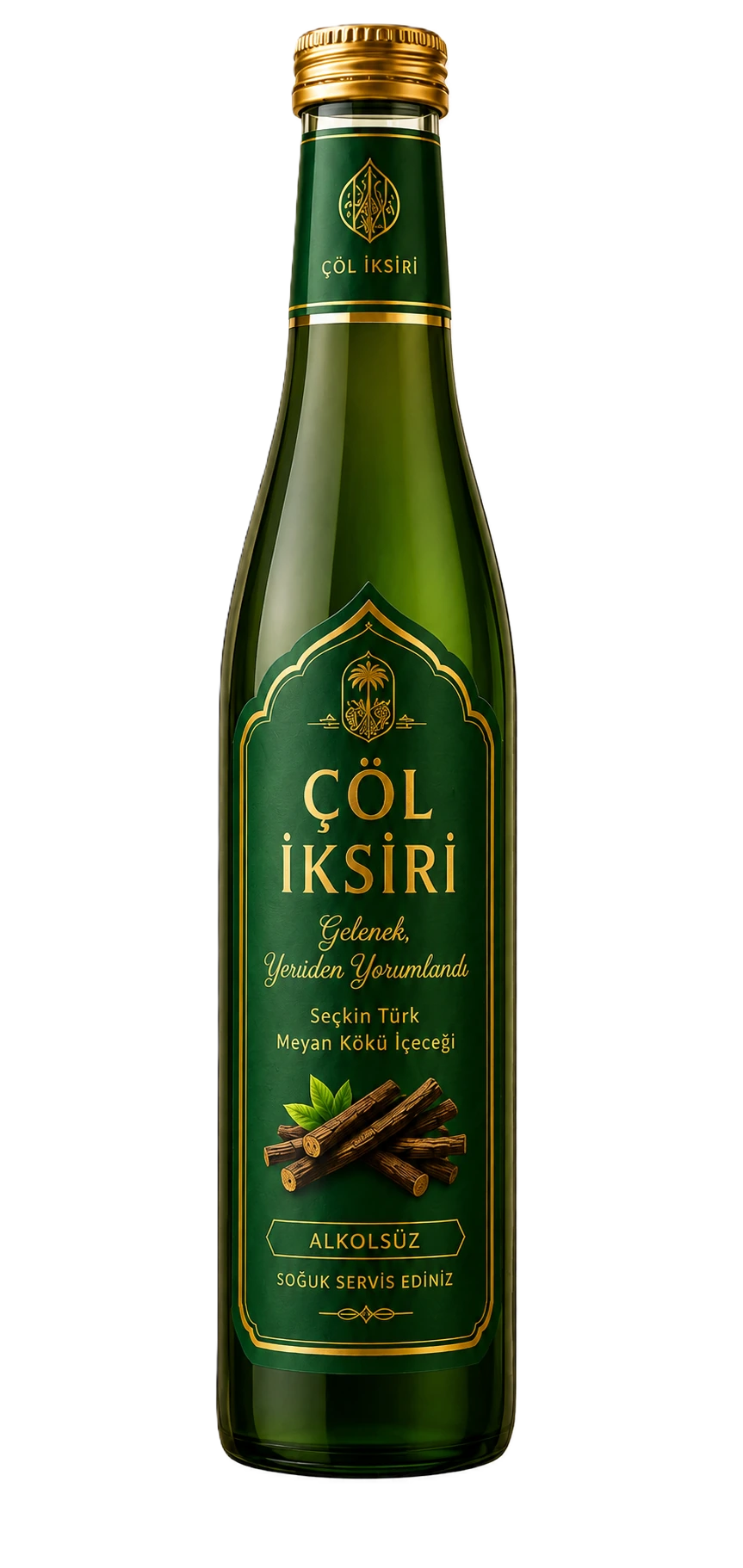 Çöl İksiri Türkçe etiketli cam şişe