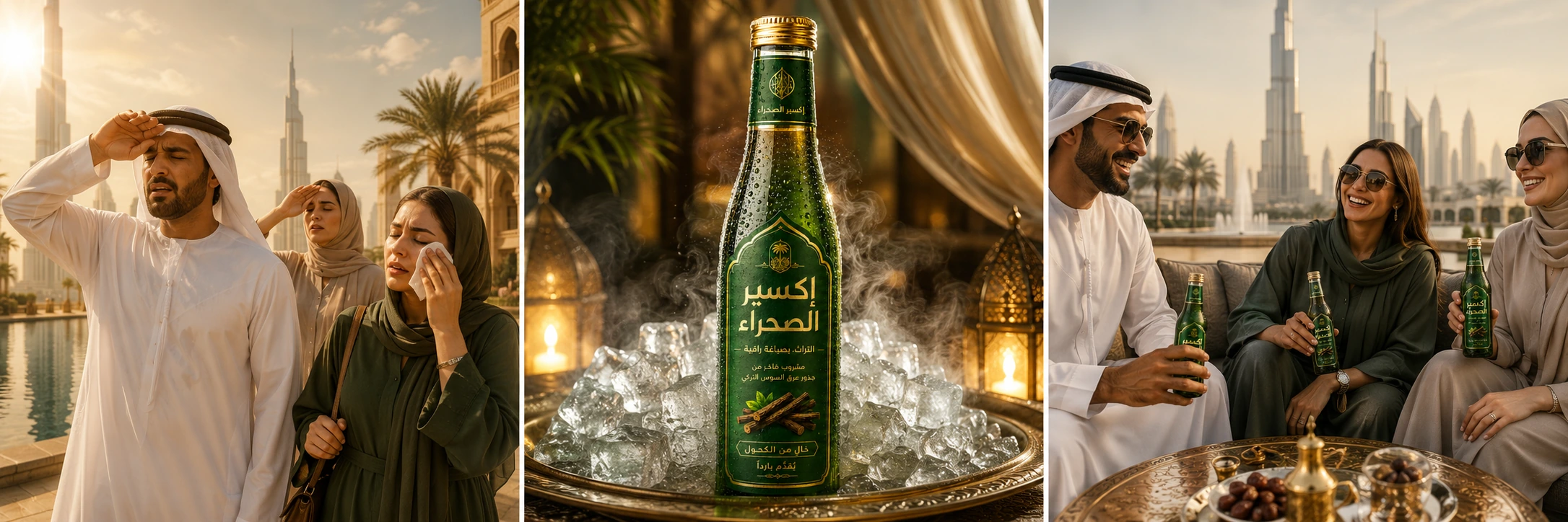 Desert Elixir üç karelik sosyal medya post planı